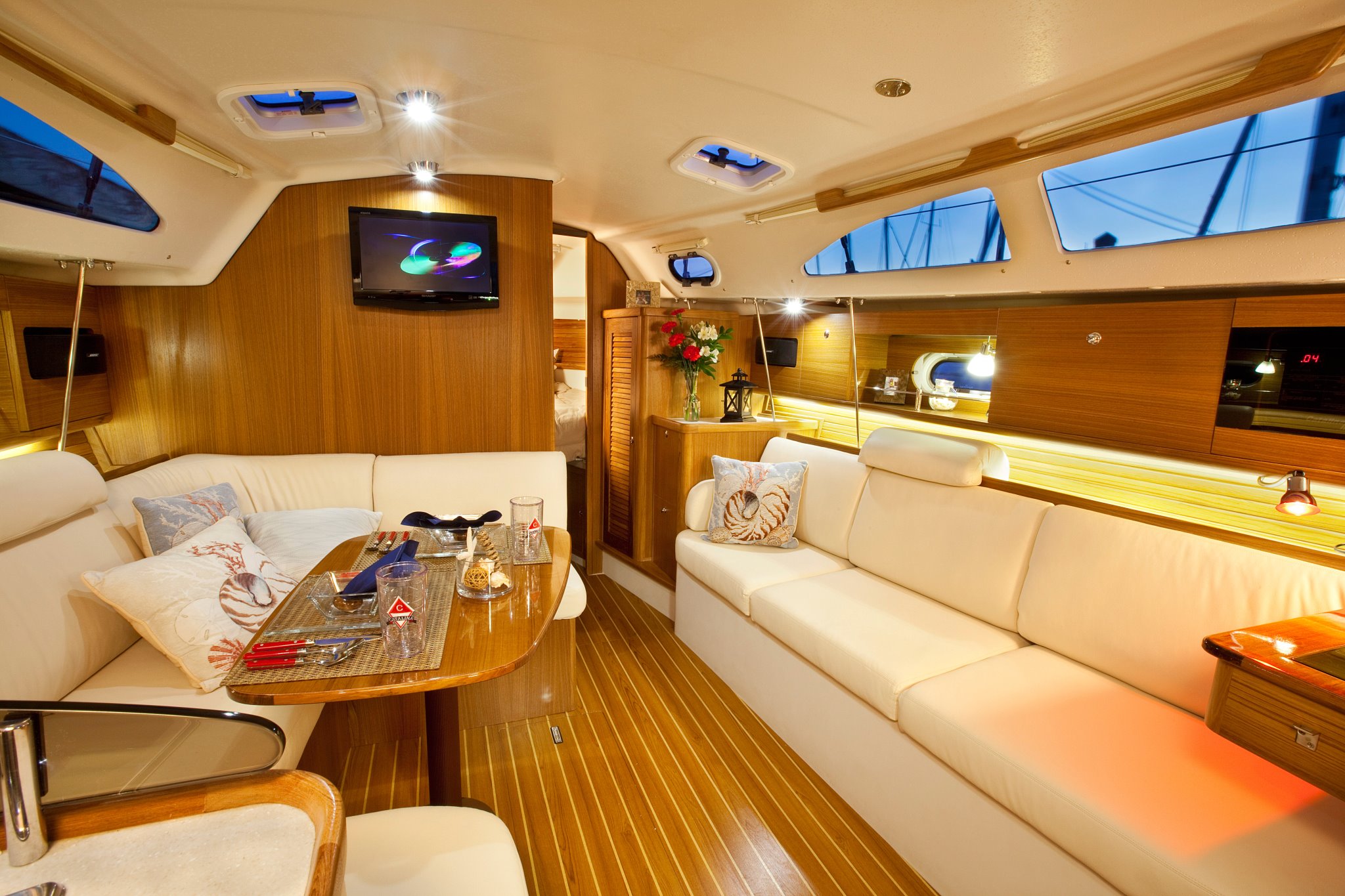 Comfortable Catalina 316 interior designed for extended cruising and liveaboard life